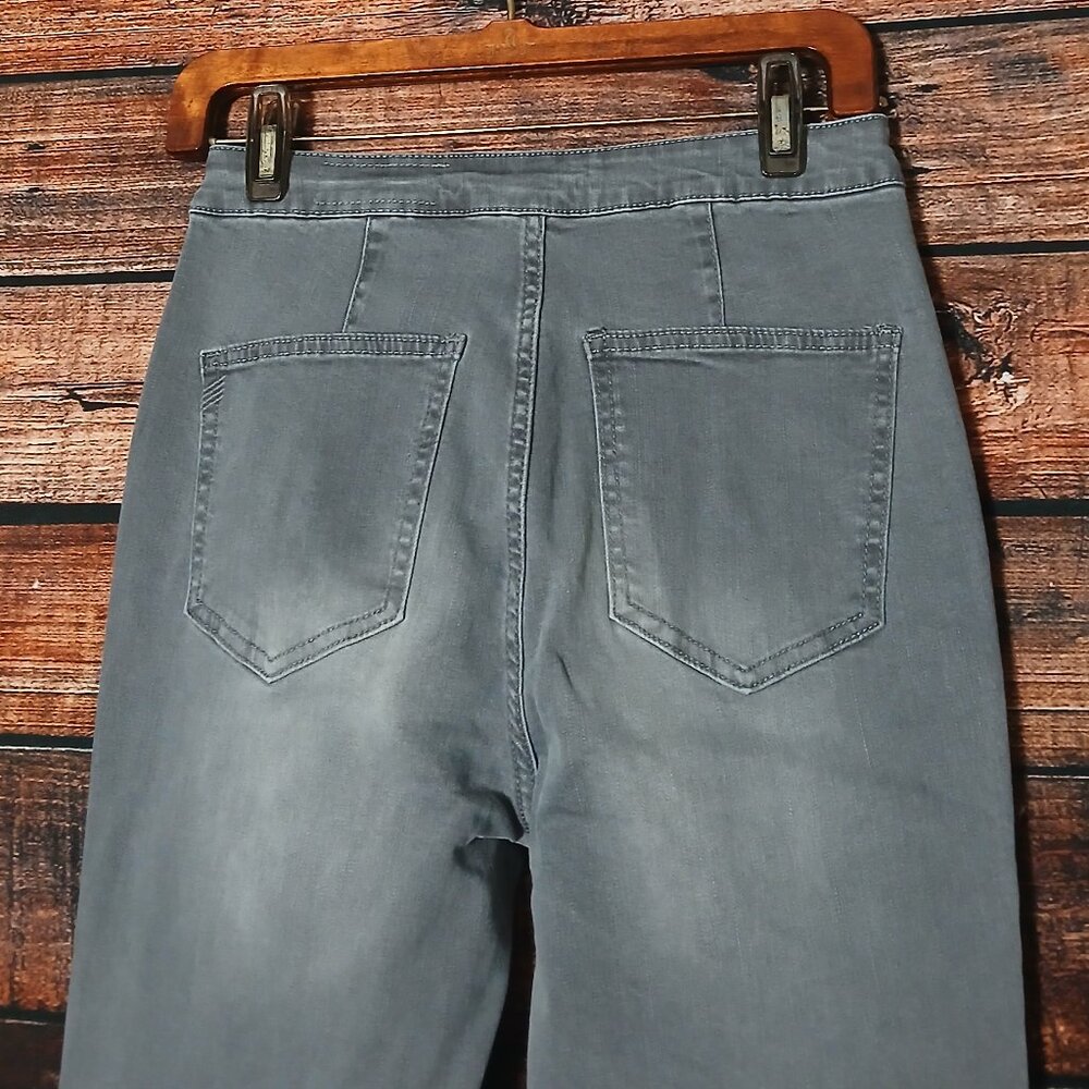 Wishlist Jeans Size L High Rise Super Flare Bell Bottom Gray Denim Stretch - Picture 5 of 9